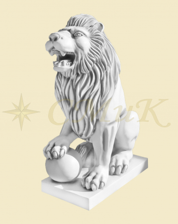 Скульптура лев с шаром правый(антик)